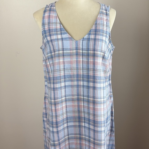 J Jill The Madras Maxi Dress 100% Linen Sleeveless Relaxed Fit Pockets Blue Sz M - Picture 4 of 14